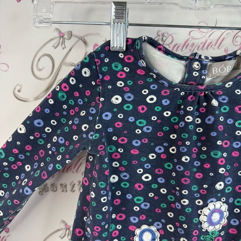 Boboli dress ruffles floral flowers embroidered pink navy Baby Polka Dot Outfit - Picture 7 of 16